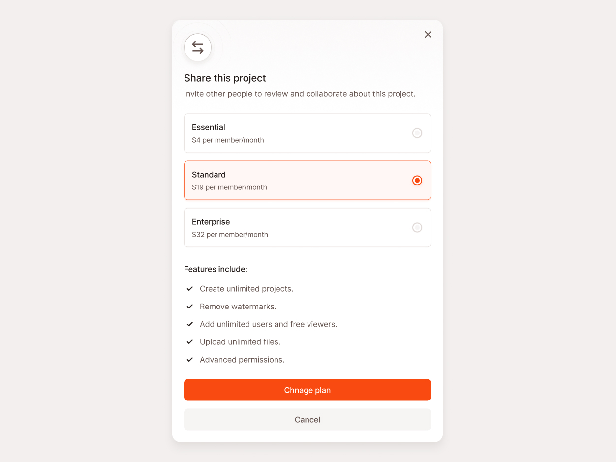 Change your plan model — Figma component