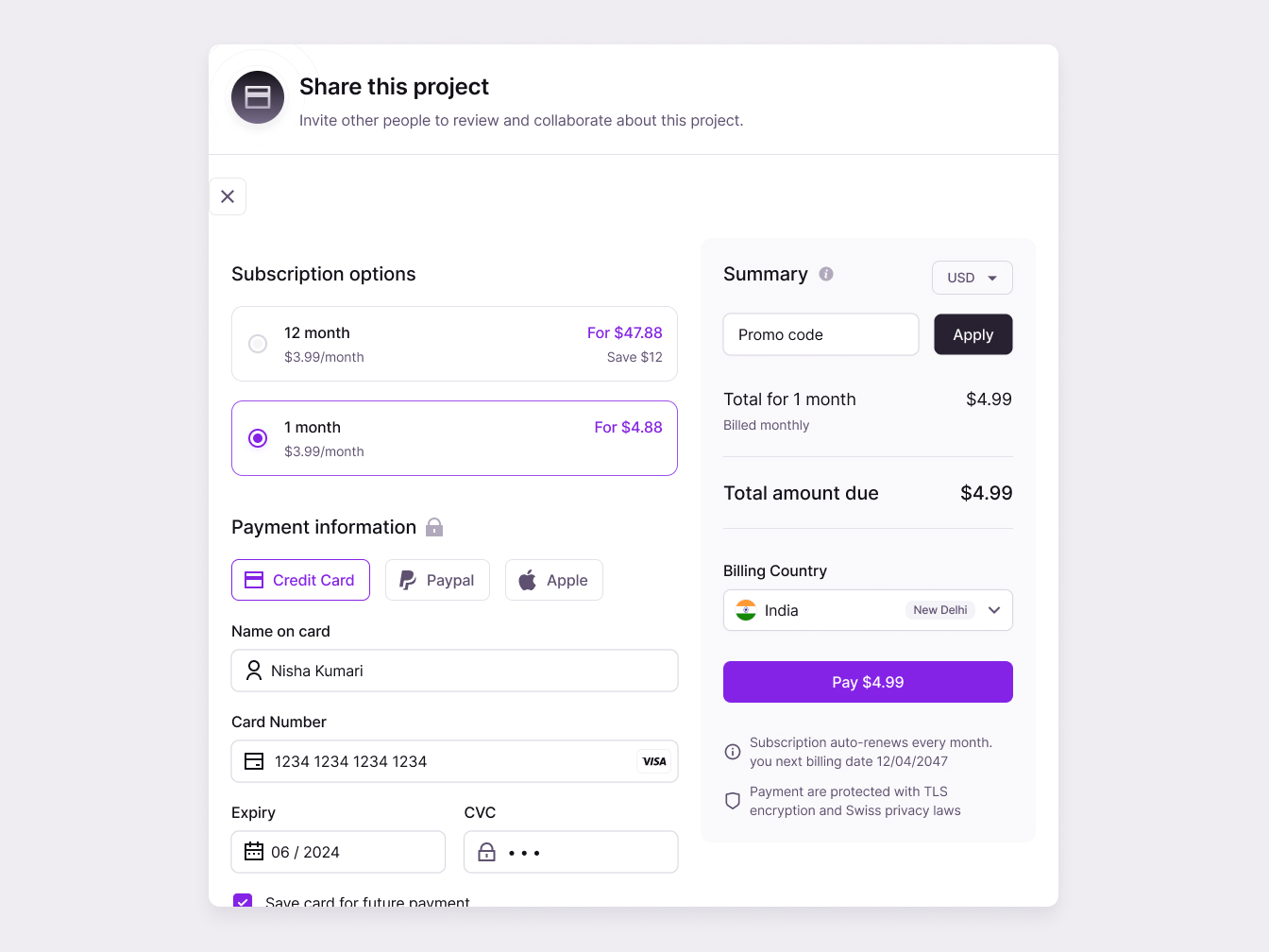 Checkout Model — Figma component