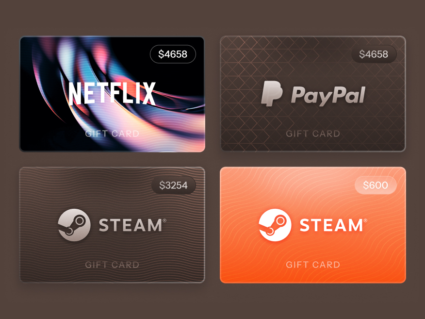 GIFT CARD for Nextflix, Pyapal, & Strem — Figma component