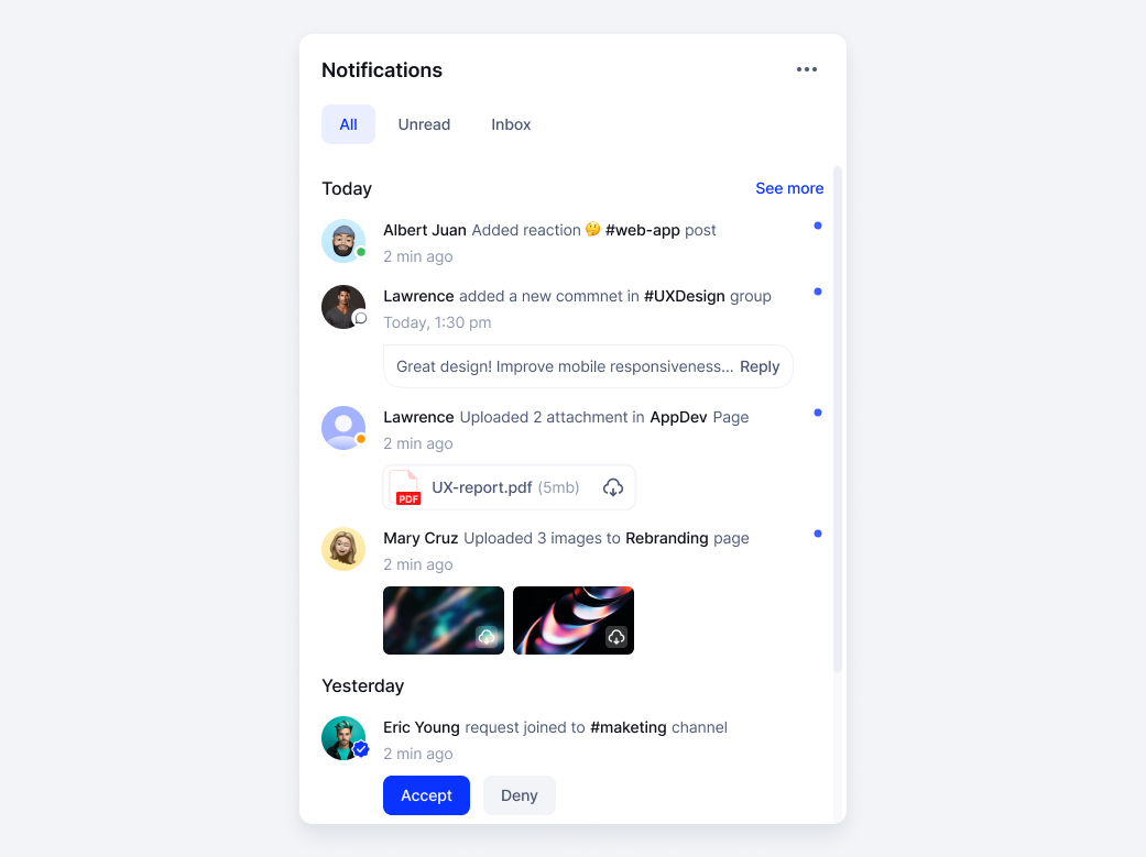 Notification activity feed for SaaS products — Figma component