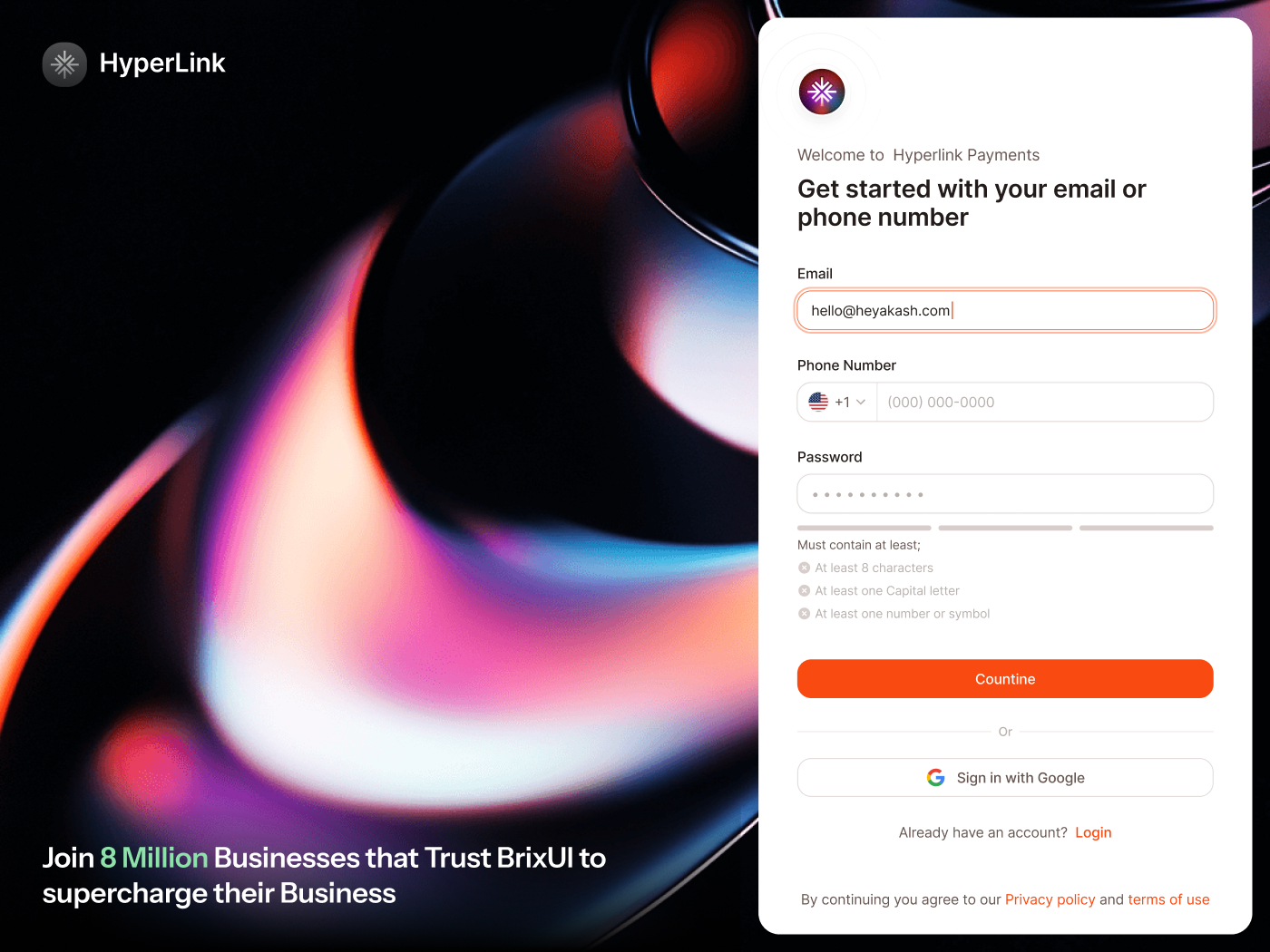 Signup Page for Saas Product — Figma component