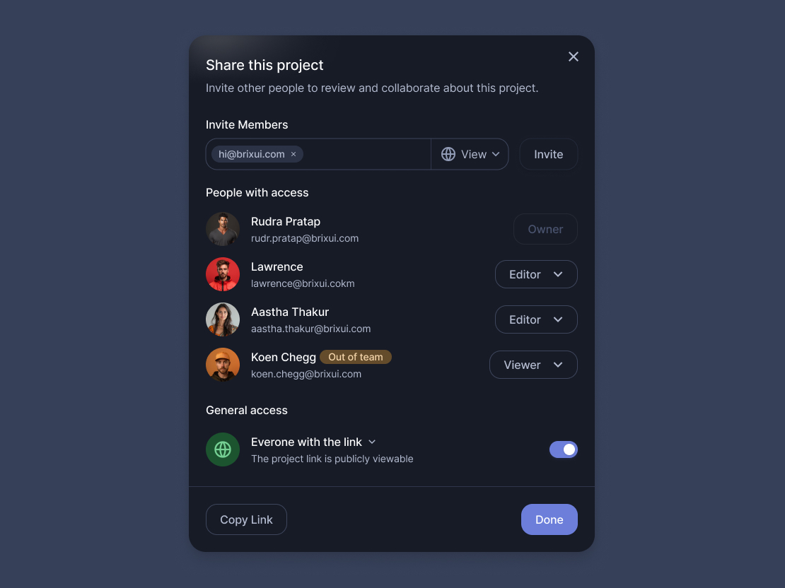User Invitation model — Figma component